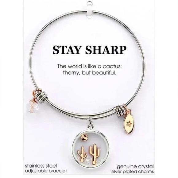 Anthropologie Jewelry - Stay Sharp Crystal Dessert Scene Charm Bangle Bracelet in Stainless Steel